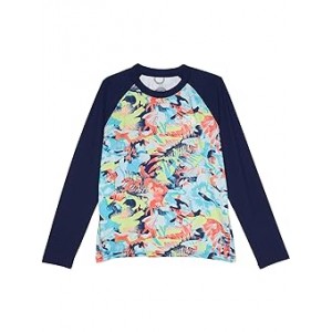 Printed Amphibious Long Sleeve Sun Tee (Little Kids/Big Kids) TNF Navy Youth Tropical Camo Print