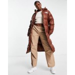 The North Face Nuptse belted long down parka coat in brown