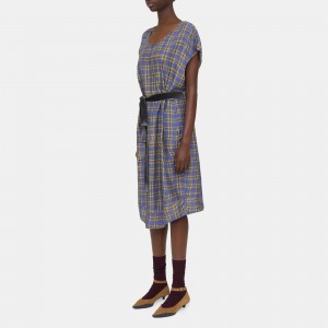 Belted Dress in Silk-Viscose Check