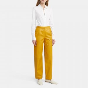 Feather Nappa Leather Pleated Pant