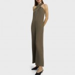 Sleeveless Halter Jumpsuit in Washed Twill