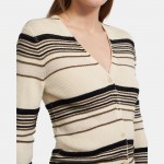 Striped Rib Cardigan in Viscose-Wool