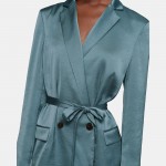 Belted Double-Breasted Blazer in Crushed Satin