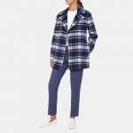 Belted Wrap Coat in Plaid Wool-Blend