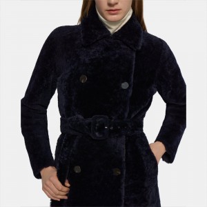 Double-Breasted Trench Coat in Shearling