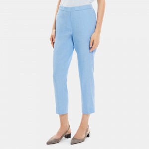 Slim Cropped Pull-On Pant in Linen-Blend