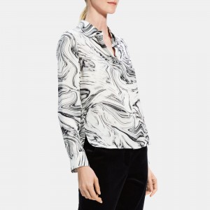 Straight Shirt in Printed Silk Georgette