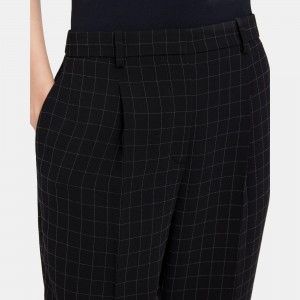 Pleated Slim Cropped Pant in Checked Crepe