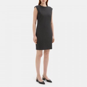 Cap-Sleeve Shift Dress in Heathered Knit Ponte
