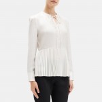 Pleated Tie-Neck Blouse in Recycled Satin
