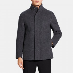 Stand Collar Coat in Recycled Wool Melton