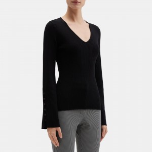 Flared Sleeve Sweater in Fine Merino Wool