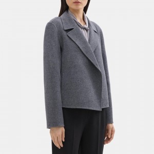 Cropped Open Front Jacket in Double-Face Wool-Cashmere