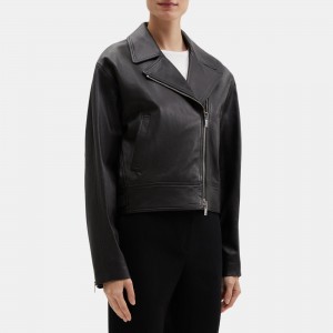Cropped Moto Jacket in Leather