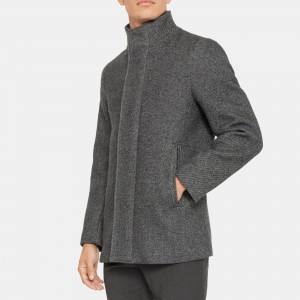 Stand Collar Coat in Recycled Wool-Blend Twill
