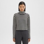 Striped Crop Turtleneck in Felted Wool-Cashmere