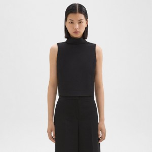 Cropped Roll Neck Top in Double Weave