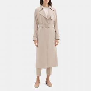 Relaxed Long Trench Coat in Crepe