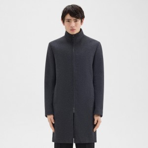 Stand Collar Coat in Recycled Wool-Blend Melton