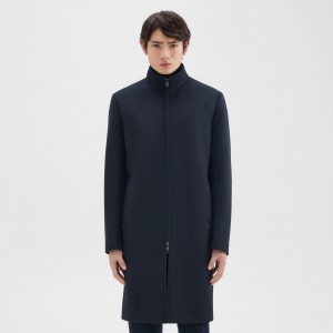 Stand Collar Coat in Recycled Wool-Blend Melton