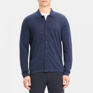 Long-Sleeve Polo Shirt in Cotton-Linen