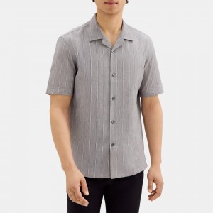Short-Sleeve Camp Shirt in Textured Cotton-Blend
