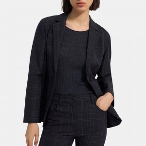 Patch-Pocket Blazer in Stretch Plaid Suiting