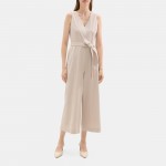 Cropped Sleeveless Jumpsuit in Stretch Linen-Blend