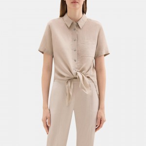Tie-Front Shirt in Linen-Tencel