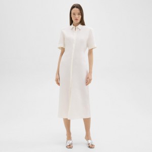 Short-Sleeve Shirt Dress in Galena Linen