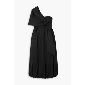 One-shoulder draped cotton-poplin midi dress