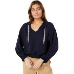 Crop Woven Hooded Pullover Blouse Sky Captain