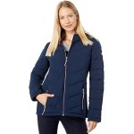 Hooded Chevron Quilt Packable Jacket Navy