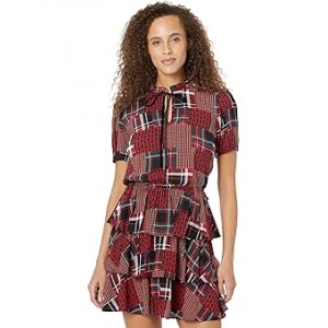 High Neck Short Sleeve Dress Highland Patchwork/Scarlet Multi