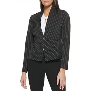 Snap Button Stripe Blazer Black/Ivory