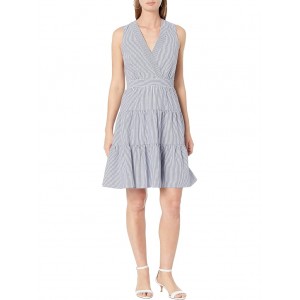 Textured Stripe Tiered Fit-and-Flare Marina Blue/Ivory