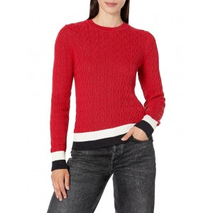 Crew Neck Cable Sweater Scarlet Multi