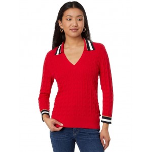 Cable Johnny Collar Sweater Scarlet Multi