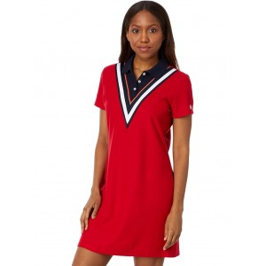 Chevron Colorblock Polo Dress Scarlet