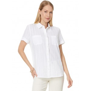 Dobby Stripe Camp Shirt Bright White 1