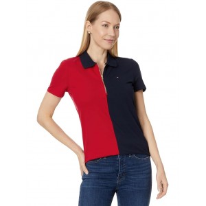 Short Sleeve Color-Block Zip Polo Scarlet/Sky Captain