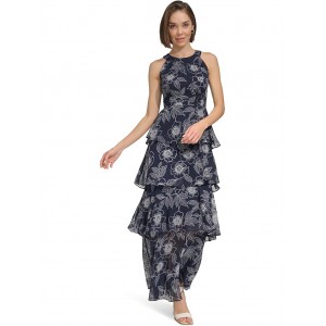 Floral Tiered Maxi Dress Sky Captain/Ivory