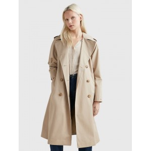 Solid Double-Breasted Trench Coat