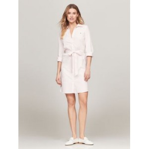 Belted Stripe Cotton Poplin Shirtdress