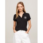 Embroidered Laurel Open Placket Polo