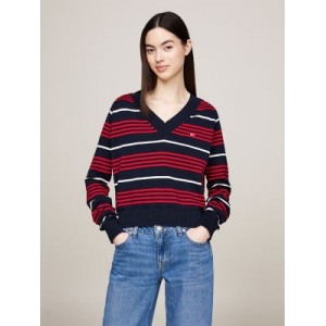Relaxed Fit V-Neck Stripe Sweater