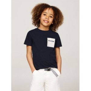 Kids Contrast Check Pocket T-Shirt