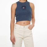 Tommy Jeans Womens Tjw Crop Timeless Circle Tank Top - Twilight Navy