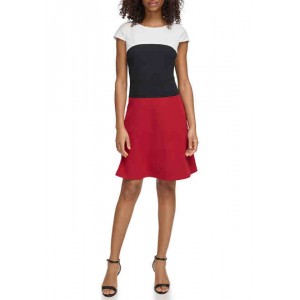 Womens Short Sleeve Color Block Dress