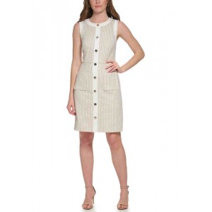 Womens Sleeveless Button Front Knit Sheath Dress